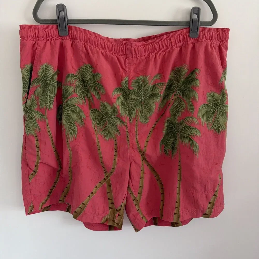 Tommy Bahama Mens XL Swim Trunks Pink Palm Tree Mesh Lined Drawstring Shorts